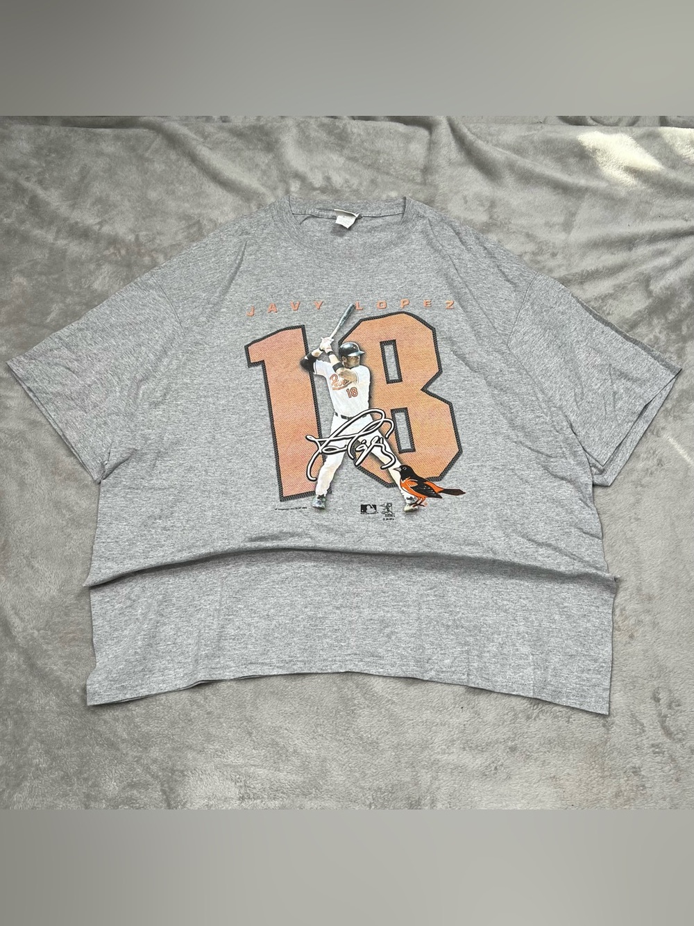 VTG Lee Sport Javy Lopez Tee Mens 2XL #18 Signature S/S Gray T-Shirt MLB